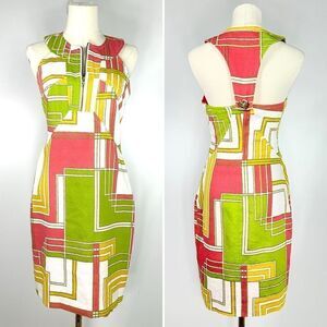Muse Geometric Print Mod Halter Dress Size 2 Retro Colorful MCM Vibe